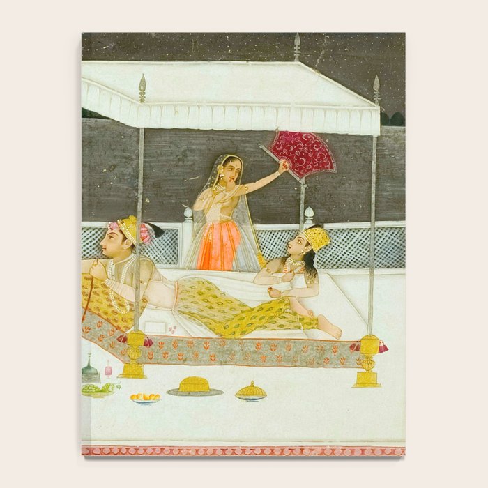seduction scene on a terrace by moonlight Indian Miniature Painting Notebook Gallery Image 4