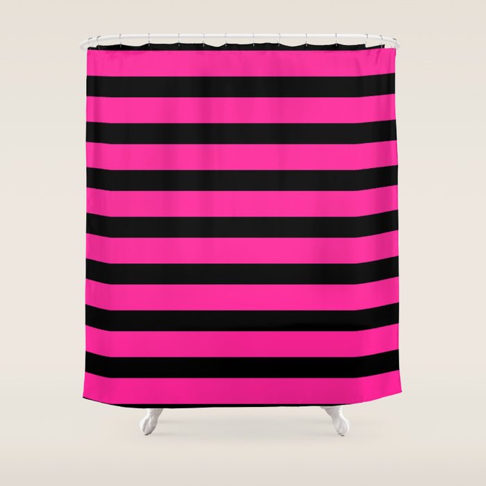 Hot Pink & Black Stripe Shower Curtain Gallery Image 1