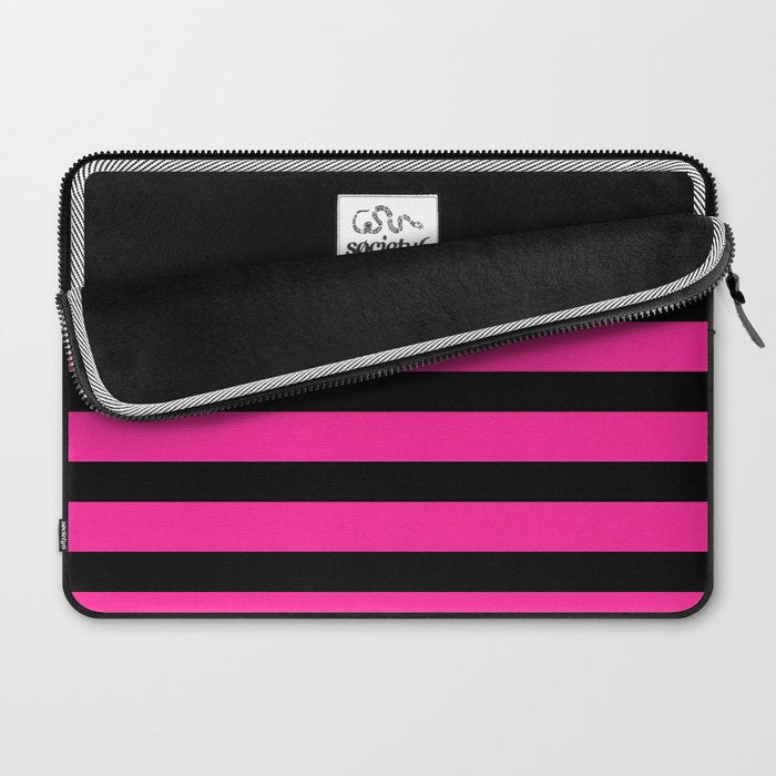 Hot Pink & Black Stripe Laptop Sleeve Gallery Image 2