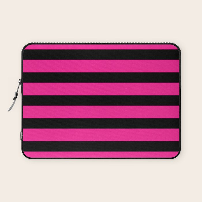 Hot Pink & Black Stripe Laptop Sleeve Gallery Image 1