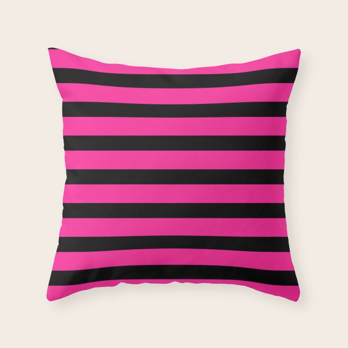 Hot Pink & Black Stripe Throw Pillow Gallery Image 1