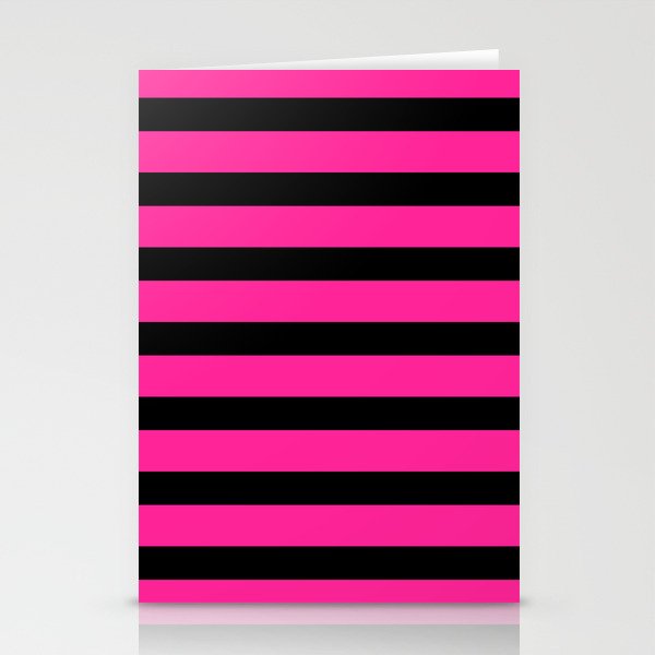 Hot Pink & Black Stripe Stationery Card Gallery Image 1