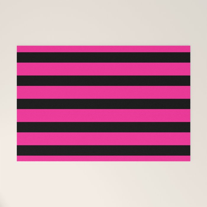 Hot Pink & Black Stripe Welcome Mat Gallery Image 1