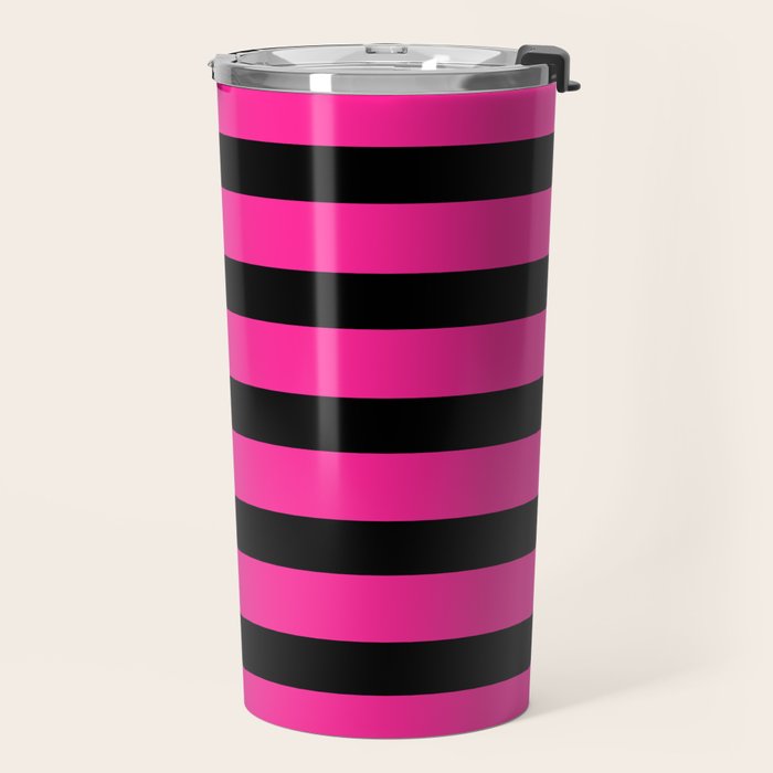 Hot Pink & Black Stripe Travel Mug Gallery Image 2