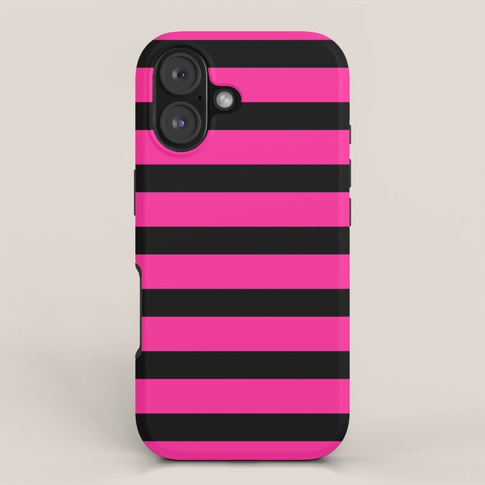 Hot Pink & Black Stripe iPhone Case Gallery Image 1