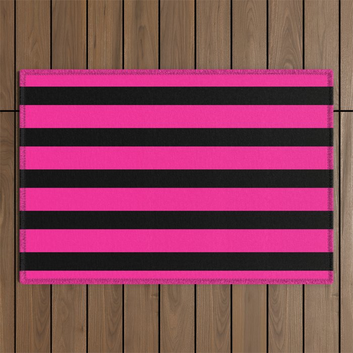 Hot Pink & Black Stripe Outdoor Rug Gallery Image 1