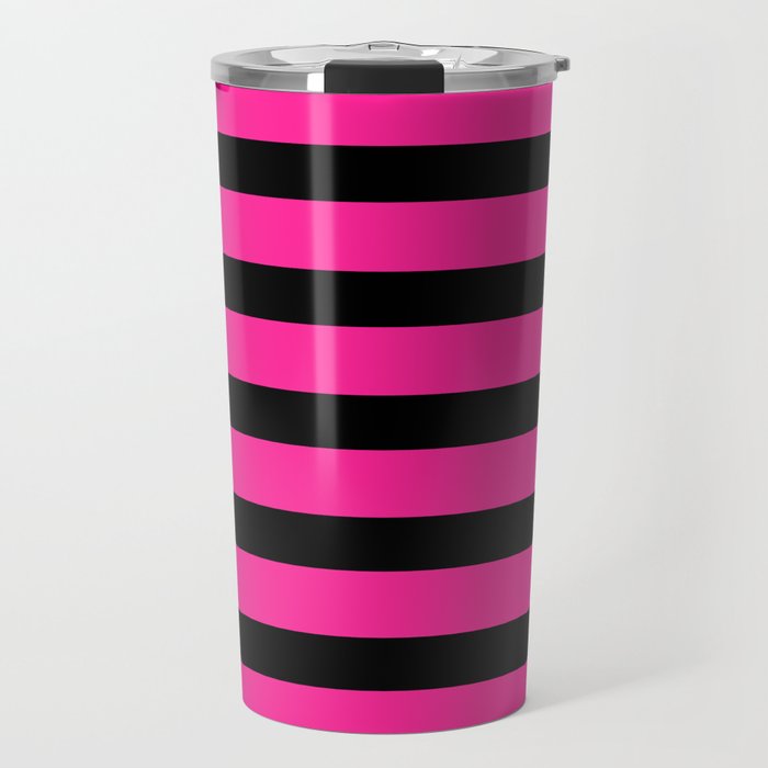 Hot Pink & Black Stripe Travel Mug Gallery Image 1