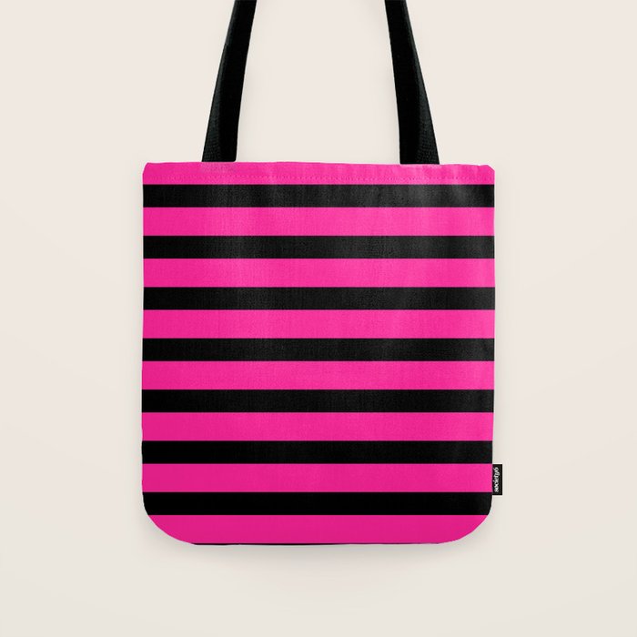 Hot Pink & Black Stripe Tote Bag Gallery Image 1