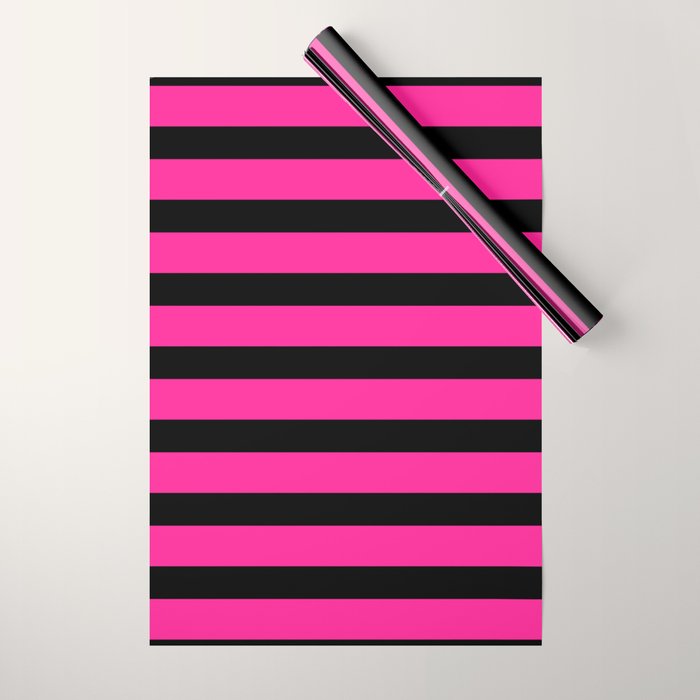 Hot Pink & Black Stripe Wrapping Paper Gallery Image 1