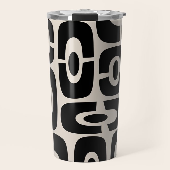 Mid Century Modern Cosmic Abstract 363 Black and Linen White Travel Mug Gallery Image 1