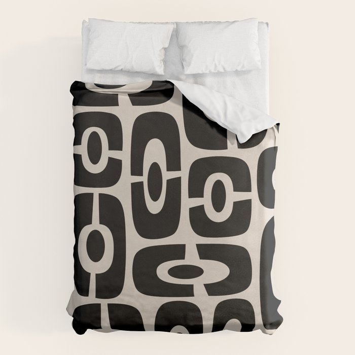Mid Century Modern Cosmic Abstract 363 Black and Linen White Duvet Cover Gallery Image 1