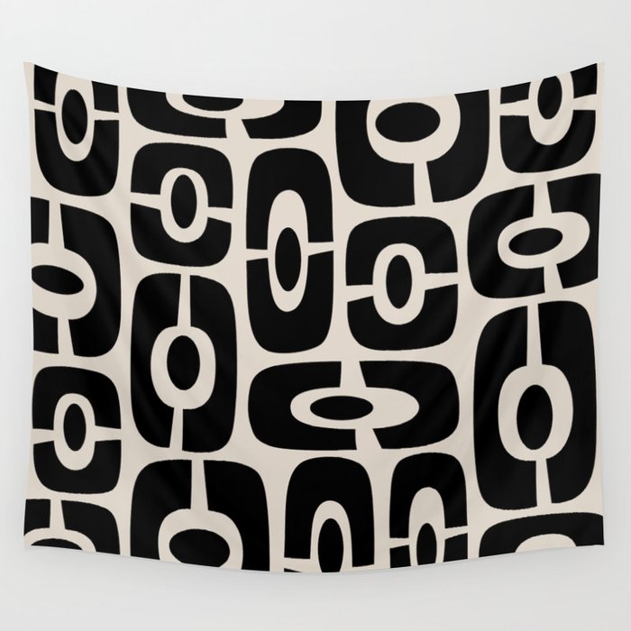Mid Century Modern Cosmic Abstract 363 Black and Linen White Wall Tapestry Gallery Image 4