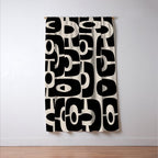 Mid Century Modern Cosmic Abstract 363 Black and Linen White Window Curtain Gallery Image 3