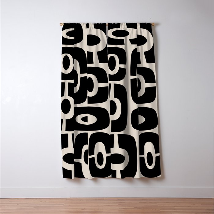 Mid Century Modern Cosmic Abstract 363 Black and Linen White Window Curtain Gallery Image 3