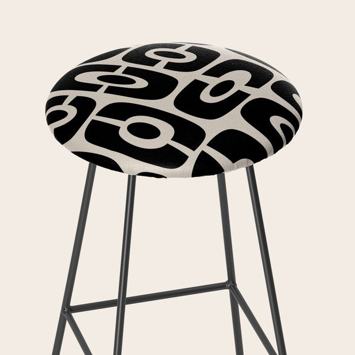 Mid Century Modern Cosmic Abstract 363 Black and Linen White Stool Gallery Image 2