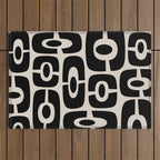 Mid Century Modern Cosmic Abstract 363 Black and Linen White Outdoor Rug Gallery Image 1