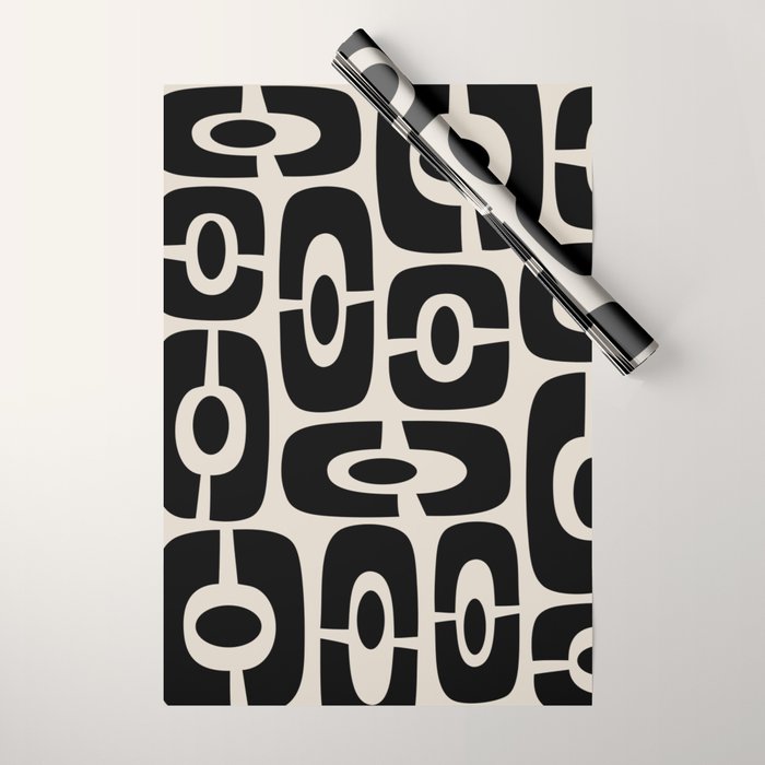 Mid Century Modern Cosmic Abstract 363 Black and Linen White Wrapping Paper Gallery Image 1