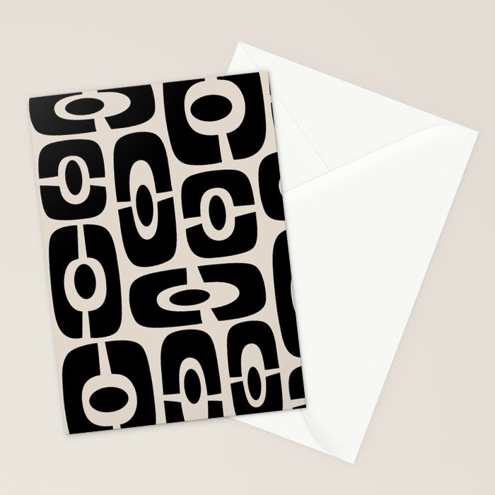Mid Century Modern Cosmic Abstract 363 Black and Linen White Stationery Card Gallery Image 2