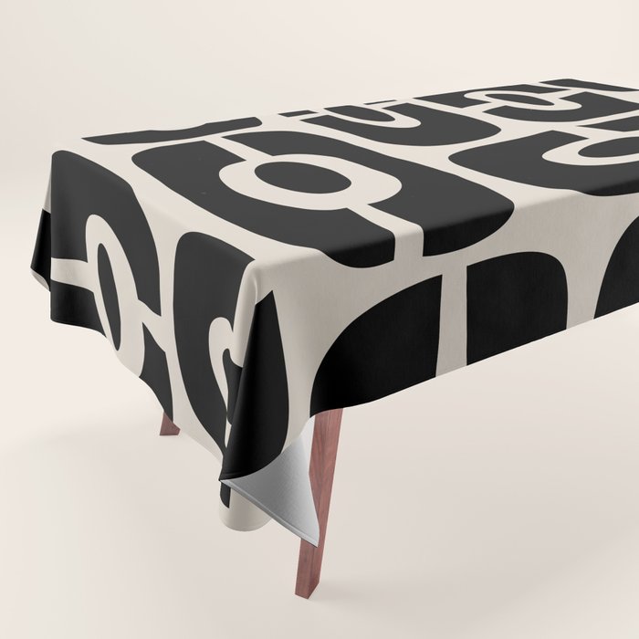 Mid Century Modern Cosmic Abstract 363 Black and Linen White Tablecloth Gallery Image 1
