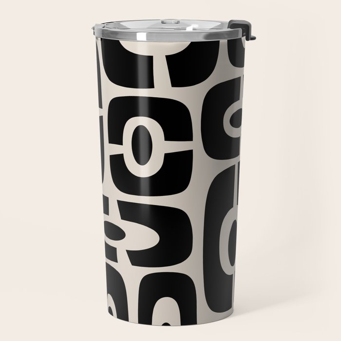 Mid Century Modern Cosmic Abstract 363 Black and Linen White Travel Mug Gallery Image 2