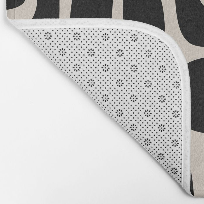 Mid Century Modern Cosmic Abstract 363 Black and Linen White Bath Mat Gallery Image 2