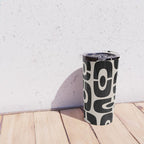 Mid Century Modern Cosmic Abstract 363 Black and Linen White Travel Mug Gallery Image 4