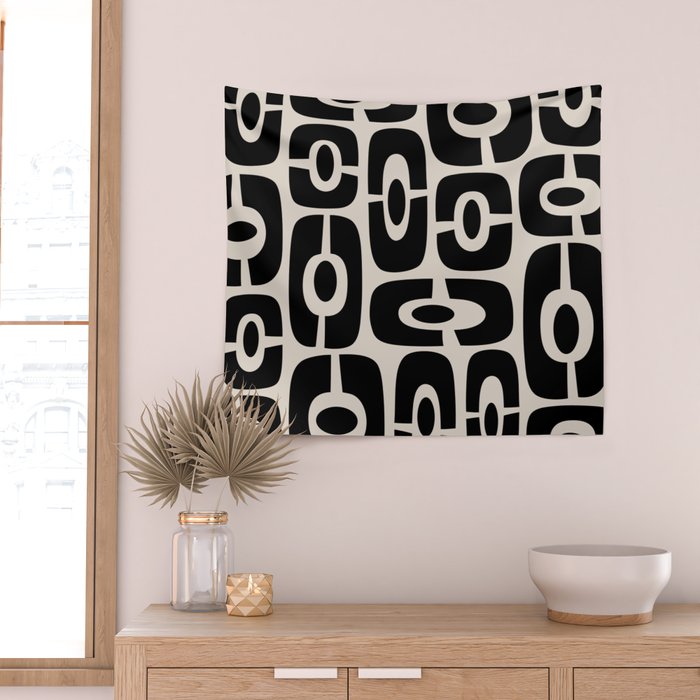 Mid Century Modern Cosmic Abstract 363 Black and Linen White Wall Tapestry Gallery Image 2