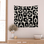 Mid Century Modern Cosmic Abstract 363 Black and Linen White Wall Tapestry Gallery Image 2