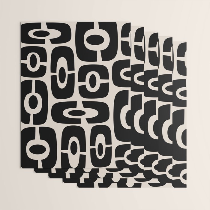 Mid Century Modern Cosmic Abstract 363 Black and Linen White Wrapping Paper Gallery Image 3