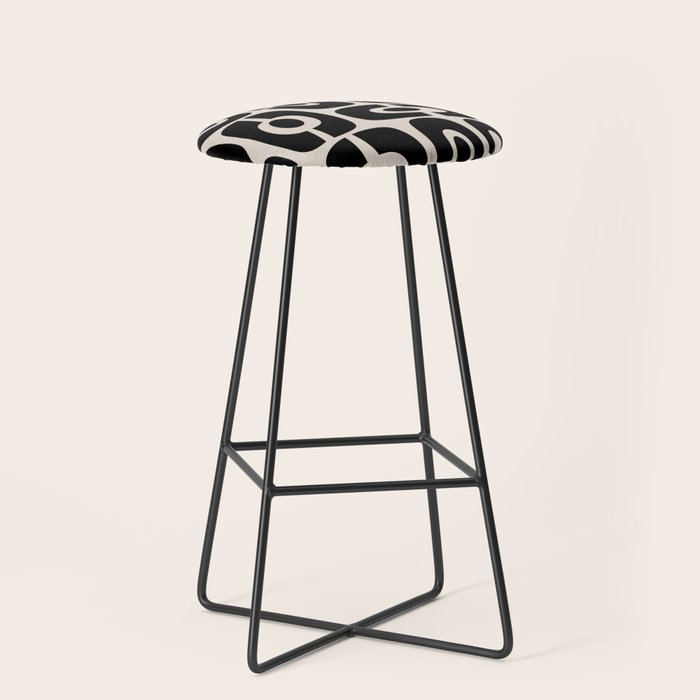 Mid Century Modern Cosmic Abstract 363 Black and Linen White Stool Gallery Image 1