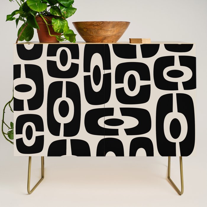 Mid Century Modern Cosmic Abstract 363 Black and Linen White Credenza Gallery Image 1