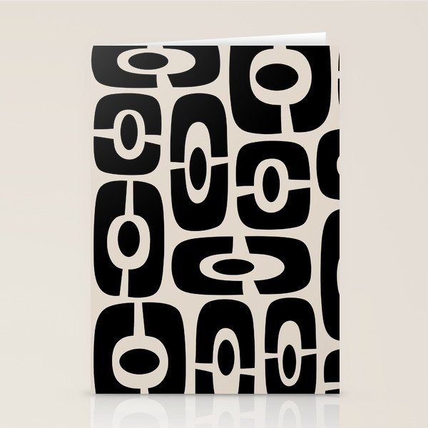 Mid Century Modern Cosmic Abstract 363 Black and Linen White Stationery Card Gallery Image 2