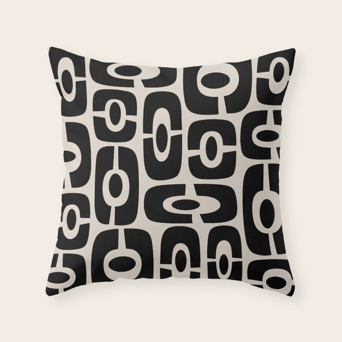 Mid Century Modern Cosmic Abstract 363 Black and Linen White Throw Pillow Gallery Image 6