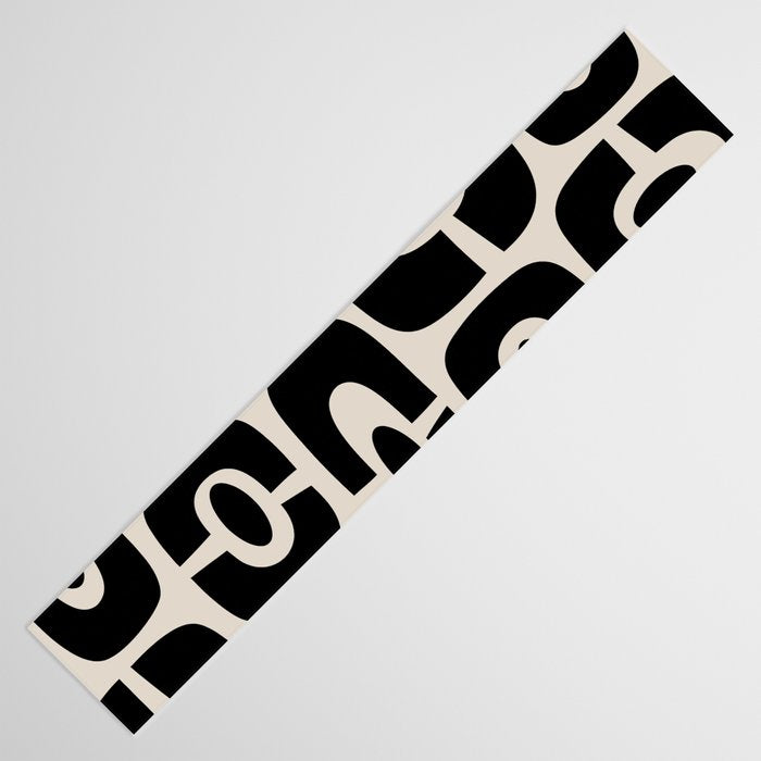 Mid Century Modern Cosmic Abstract 363 Black and Linen White Table Runner Gallery Image 3