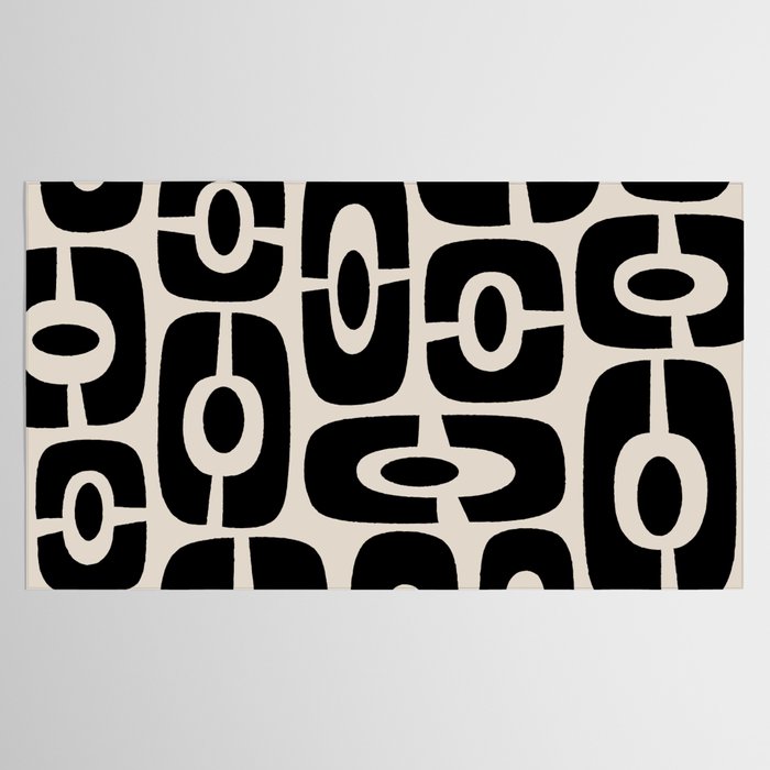 Mid Century Modern Cosmic Abstract 363 Black and Linen White Tablecloth Gallery Image 2