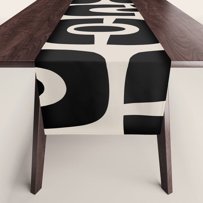 Mid Century Modern Cosmic Abstract 363 Black and Linen White Table Runner Gallery Image 1