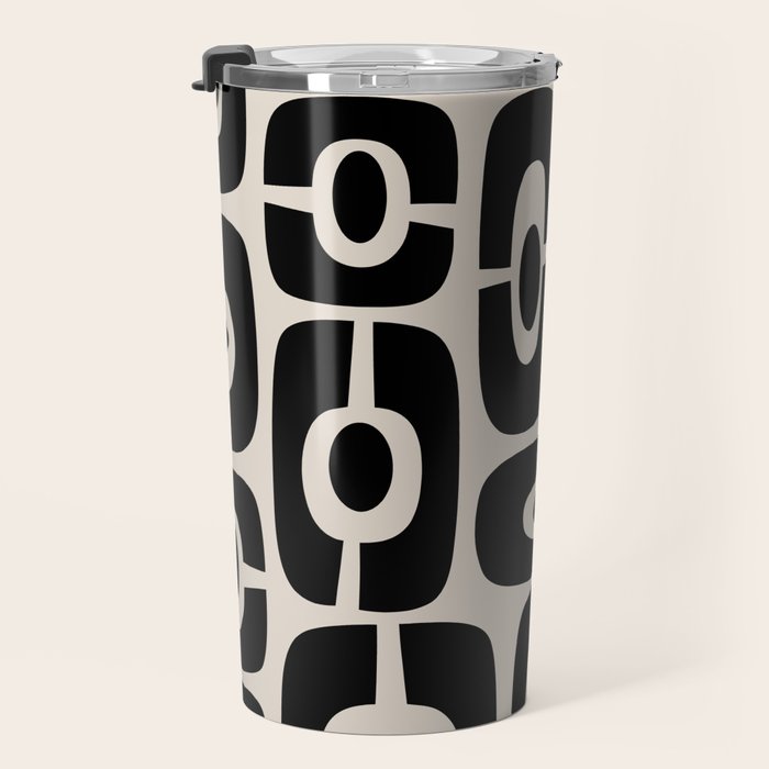 Mid Century Modern Cosmic Abstract 363 Black and Linen White Travel Mug Gallery Image 3