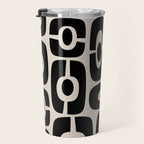 Mid Century Modern Cosmic Abstract 363 Black and Linen White Travel Mug Gallery Image 3
