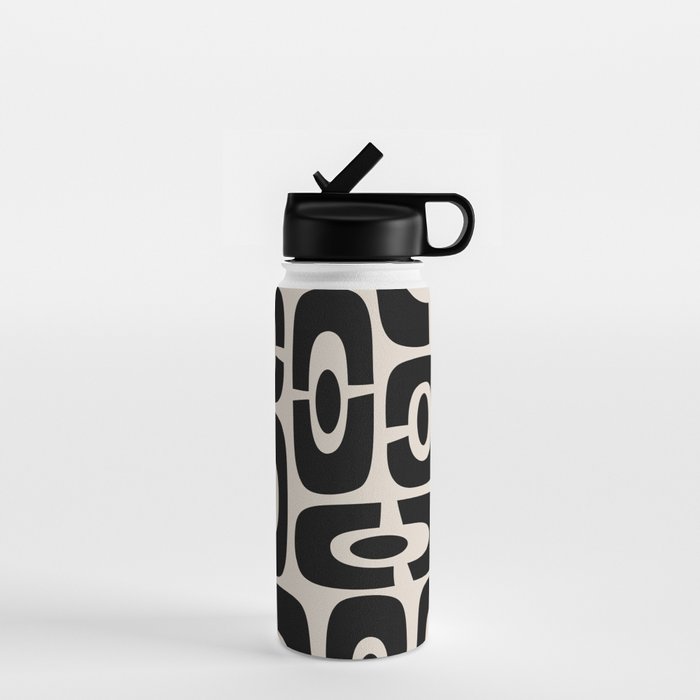 Mid Century Modern Cosmic Abstract 363 Black and Linen White Water Bottle Gallery Image 1