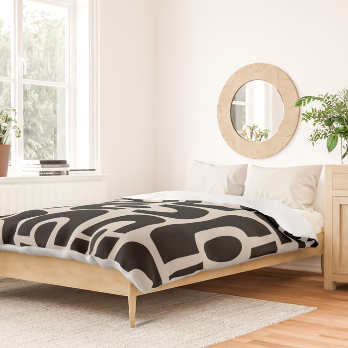 Mid Century Modern Cosmic Abstract 363 Black and Linen White Duvet Cover Gallery Image 2