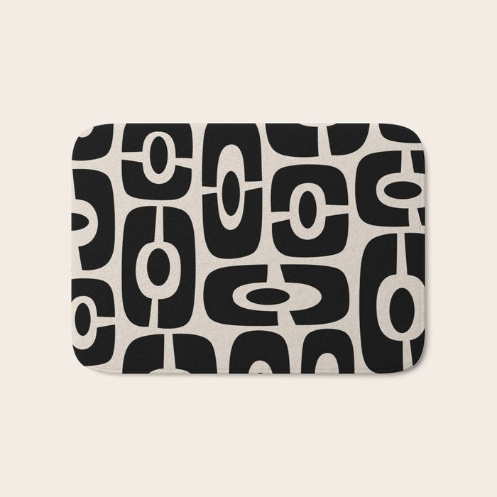 Mid Century Modern Cosmic Abstract 363 Black and Linen White Bath Mat Gallery Image 1