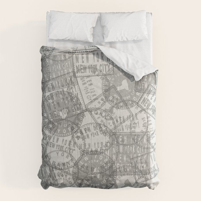 Vintage New York City Empire State Travel Stamp Pattern Comforter Gallery Image 6