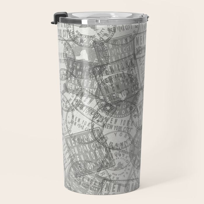 Vintage New York City Empire State Travel Stamp Pattern Travel Mug Gallery Image 3