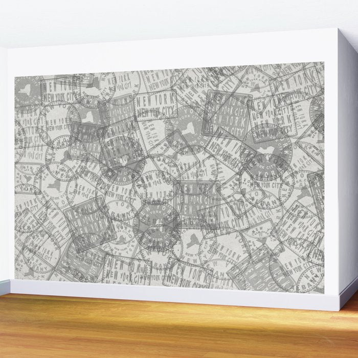 Vintage New York City Empire State Travel Stamp Pattern Wall Mural Gallery Image 2