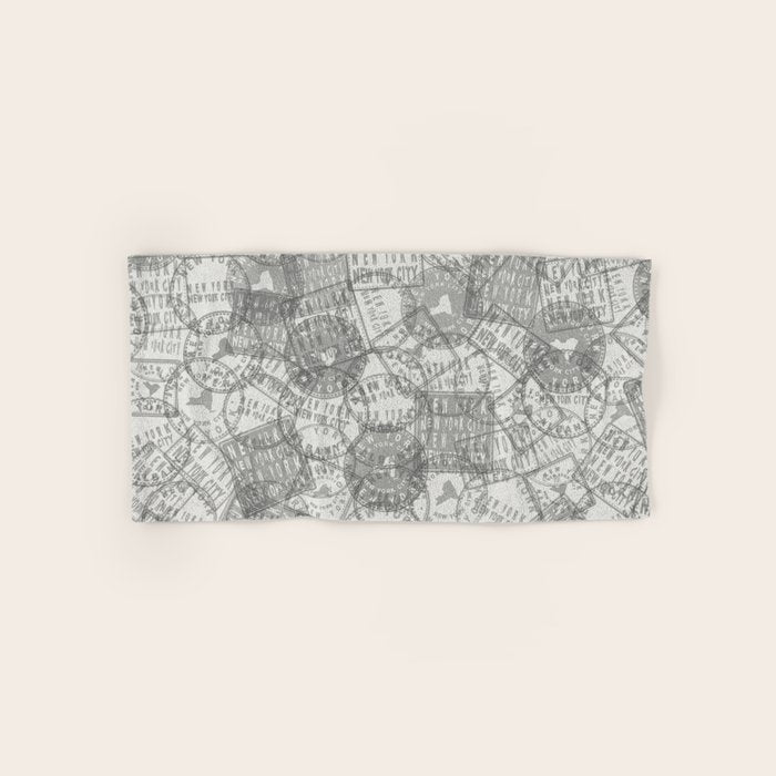 Vintage New York City Empire State Travel Stamp Pattern Bath Towel Gallery Image 1