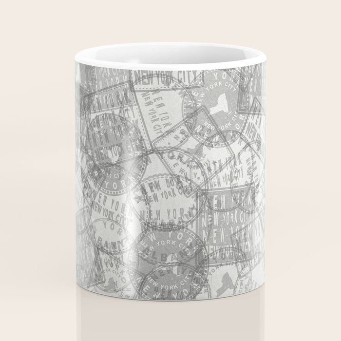 Vintage New York City Empire State Travel Stamp Pattern Coffee Mug Gallery Image 4