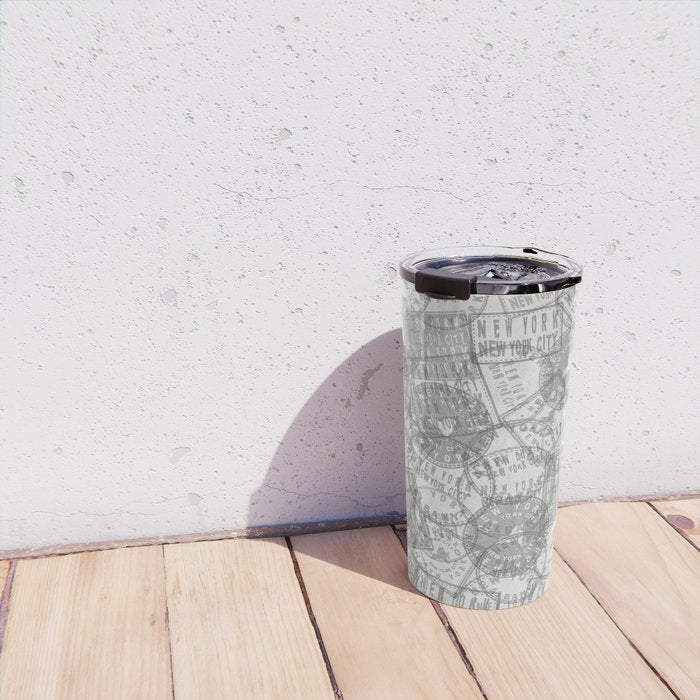 Vintage New York City Empire State Travel Stamp Pattern Travel Mug Gallery Image 4