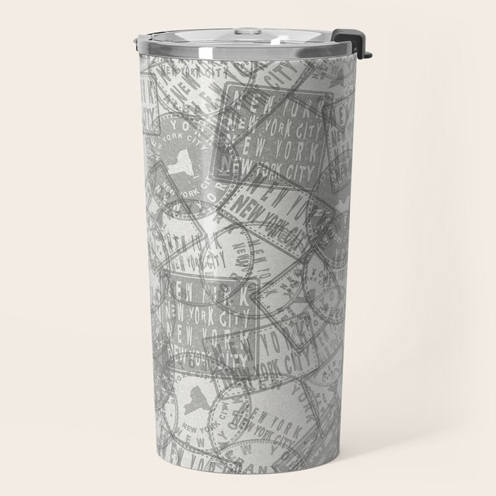 Vintage New York City Empire State Travel Stamp Pattern Travel Mug Gallery Image 2