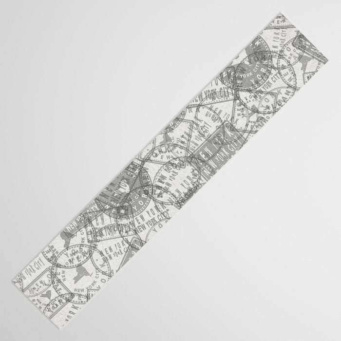 Vintage New York City Empire State Travel Stamp Pattern Table Runner Gallery Image 3