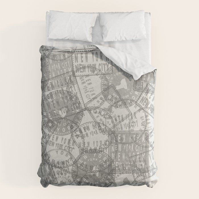 Vintage New York City Empire State Travel Stamp Pattern Duvet Cover Gallery Image 1